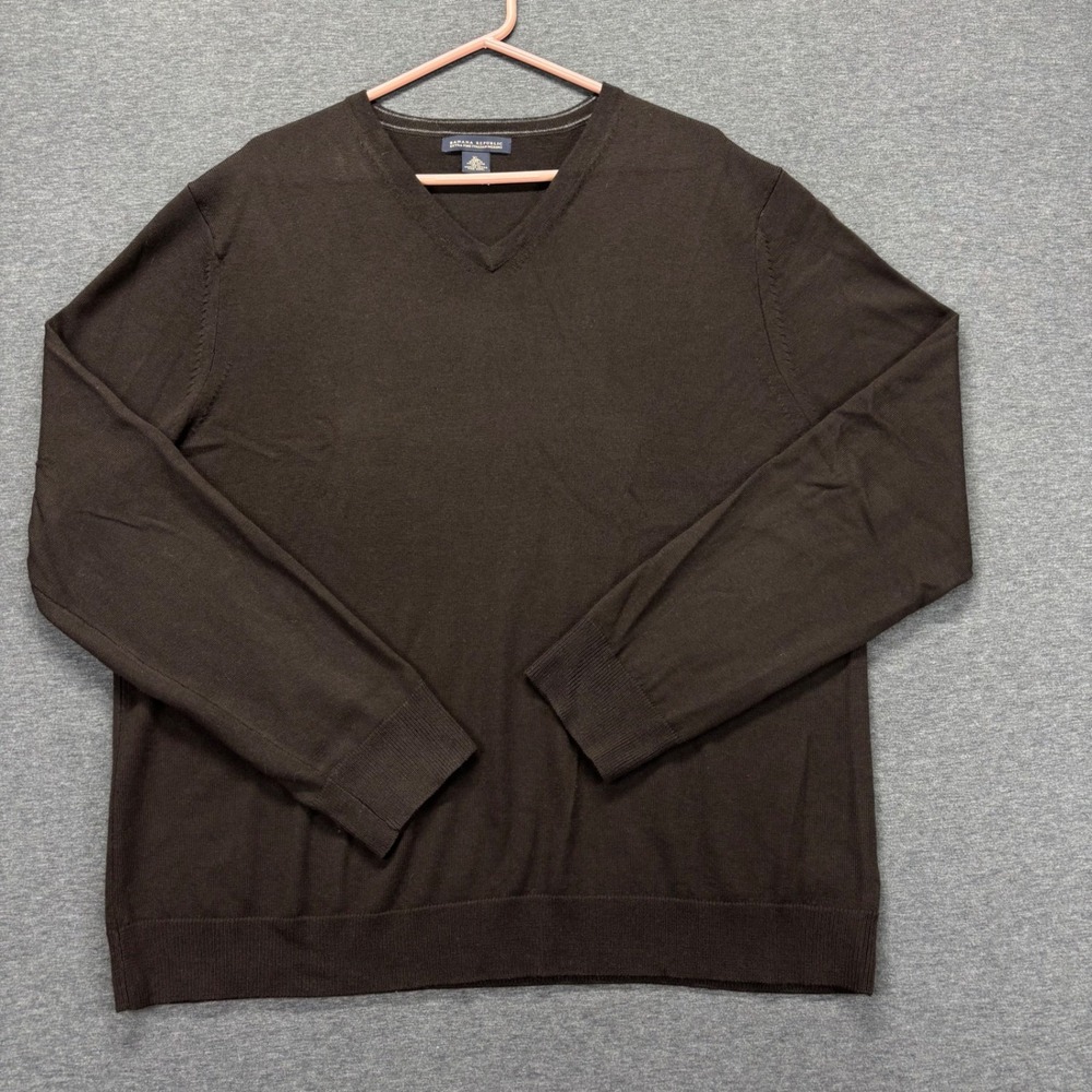 Banana Republic Sweater Mens‎ XL V-Neck Extra Fine Italian Merino Brown Classic